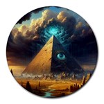 Mystic Blue Pyramid Art Round Mousepad