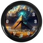 Mystic Blue Pyramid Art Wall Clock (Black)