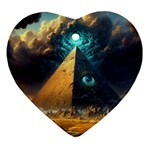 Mystic Blue Pyramid Art Heart Ornament (Two Sides)