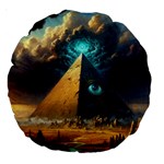 Mystic Blue Pyramid Art Large 18  Premium Round Cushions