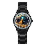 Mystic Blue Pyramid Art Stainless Steel Round Watch