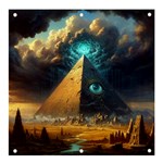 Mystic Blue Pyramid Art Banner and Sign 4  x 4 