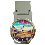 Vibrant Sunset Over Serene Lake Money Clip Watches