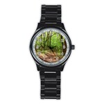 Peaceful Green Forest Walk Stainless Steel Round Watch