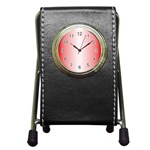 A Red And White Background With Small White Dots Pen Holder Desk Clock