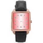 A Red And White Background With Small White Dots Rose Gold Leather Watch 