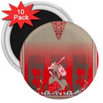 A Red And Beige Scarf With A Picture Of A Woman Holding A Tennis Racket 3  Magnets (10 pack) 