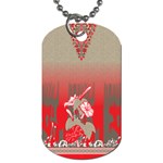 A Red And Beige Scarf With A Picture Of A Woman Holding A Tennis Racket Dog Tag (One Side)