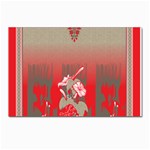 A Red And Beige Scarf With A Picture Of A Woman Holding A Tennis Racket Postcard 4 x 6  (Pkg of 10)