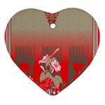 A Red And Beige Scarf With A Picture Of A Woman Holding A Tennis Racket Heart Ornament (Two Sides)