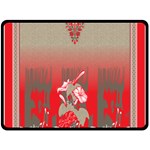 A Red And Beige Scarf With A Picture Of A Woman Holding A Tennis Racket Two Sides Fleece Blanket (Large)