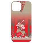 A Red And Beige Scarf With A Picture Of A Woman Holding A Tennis Racket iPhone 14 Black UV Print Case