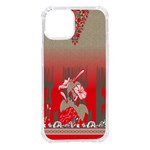 A Red And Beige Scarf With A Picture Of A Woman Holding A Tennis Racket iPhone 14 TPU UV Print Case