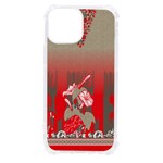 A Red And Beige Scarf With A Picture Of A Woman Holding A Tennis Racket iPhone 13 mini TPU UV Print Case