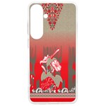 A Red And Beige Scarf With A Picture Of A Woman Holding A Tennis Racket Samsung Galaxy S24 Ultra 6.9 Inch TPU UV Case