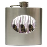 A Black And White Photo Of A Building Hip Flask (6 oz)