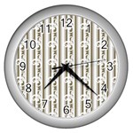 A White And Brown Striped Wallpaper With A Pattern Wall Clock (Silver)