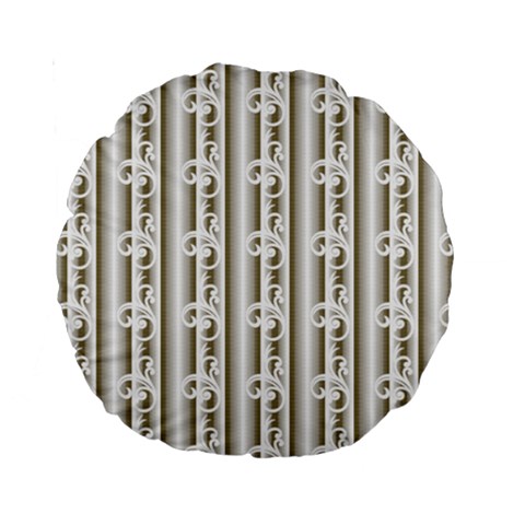 A White And Brown Striped Wallpaper With A Pattern Standard 15  Premium Round Cushions from ArtsNow.com Front