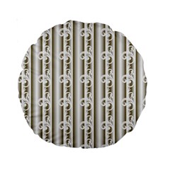 A White And Brown Striped Wallpaper With A Pattern Standard 15  Premium Round Cushions from ArtsNow.com Back