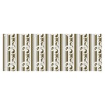 A White And Brown Striped Wallpaper With A Pattern Banner and Sign 8  x 3 