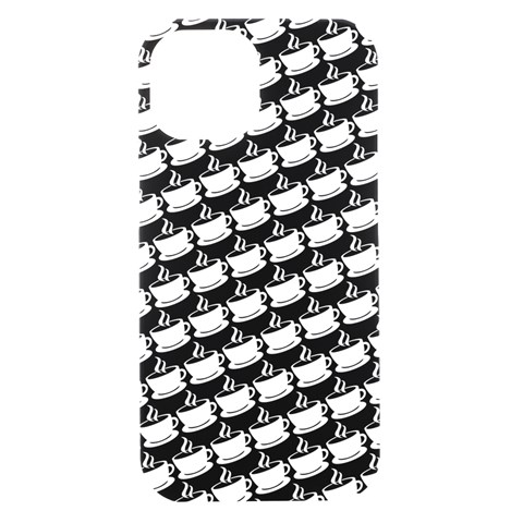 Stylish Coffee Cup Pattern iPhone 15 Black UV Print PC Hardshell Case from ArtsNow.com Front