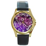 Cosmic Network Geometric Art Round Gold Metal Watch