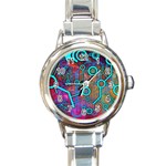 Abstract Tech Galaxy Design Round Italian Charm Watch