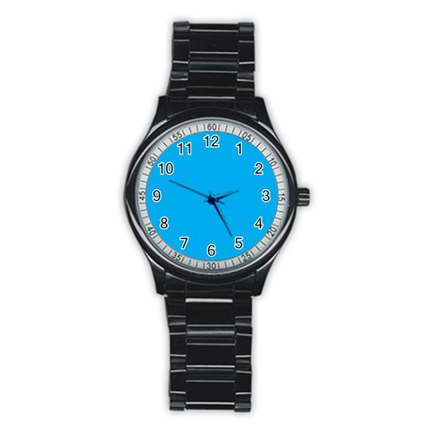 A Blue Sky With A Plane Flying In The Sky Stainless Steel Round Watch from ArtsNow.com Front