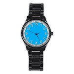 A Blue Sky With A Plane Flying In The Sky Stainless Steel Round Watch