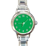 A Green Background With A White Border Round Italian Charm Watch