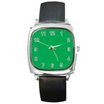 A Green Background With A White Border Square Metal Watch