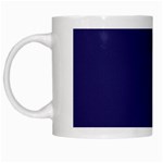 A Blue Background With A Clock On It White Mug