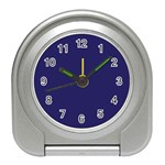 A Blue Background With A Clock On It Travel Alarm Clock