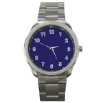 A Blue Background With A Clock On It Sport Metal Watch