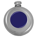 A Blue Background With A Clock On It Round Hip Flask (5 oz)