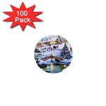 Icy Lights, Art, Christmas, Houses 1  Mini Buttons (100 pack) 