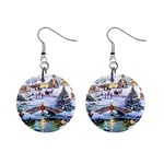 Icy Lights, Art, Christmas, Houses Mini Button Earrings