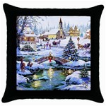 Icy Lights, Art, Christmas, Houses Throw Pillow Case (Black)