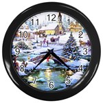 Icy Lights, Art, Christmas, Houses Wall Clock (Black)