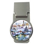 Icy Lights, Art, Christmas, Houses Money Clips (Round) 