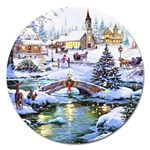 Icy Lights, Art, Christmas, Houses Magnet 5  (Round)