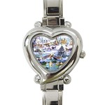 Icy Lights, Art, Christmas, Houses Heart Italian Charm Watch