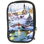 Icy Lights, Art, Christmas, Houses Compact Camera Leather Case