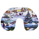 Icy Lights, Art, Christmas, Houses Travel Neck Pillow