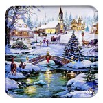 Icy Lights, Art, Christmas, Houses Square Glass Fridge Magnet (4 pack)