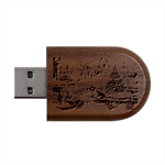 Icy Lights, Art, Christmas, Houses Wood Oval USB Flash Drive