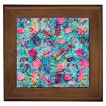 Pink On Blue Leaves Framed Tile