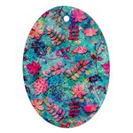 Pink On Blue Leaves Ornament (Oval)