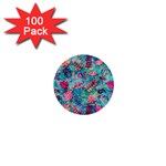 Pink On Blue Leaves 1  Mini Buttons (100 pack) 