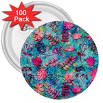 Pink On Blue Leaves 3  Buttons (100 pack) 